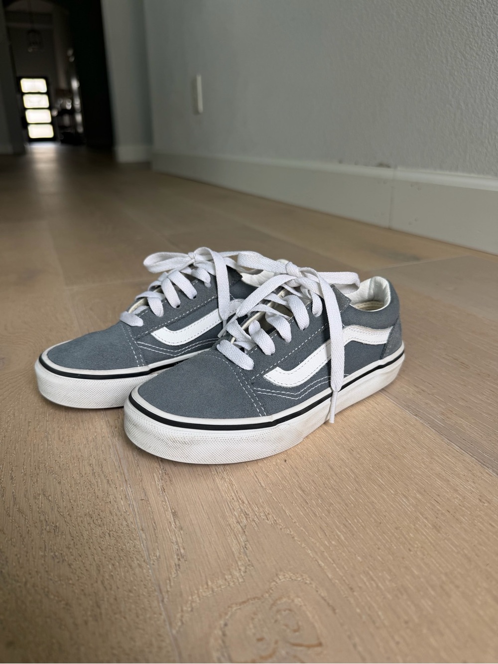 Vans Kids Gray/Slate blue and White Low-Top Skate Sneakers